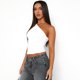 thumbnail image 5 of Blusa Asimétrica de Punto Fruncido con un Hombro Al Descubierto para Mujer, Estilo Y2K, Verano 2025 S, 5 of 8