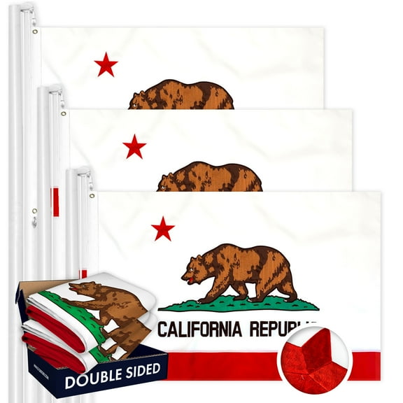G128 California State Flag 4x6 Ft 3-Pack Double Sided Embroidered 210D Indoor/Outdoor, Brass Grommets, Heavy Duty Polyester, 3-ply