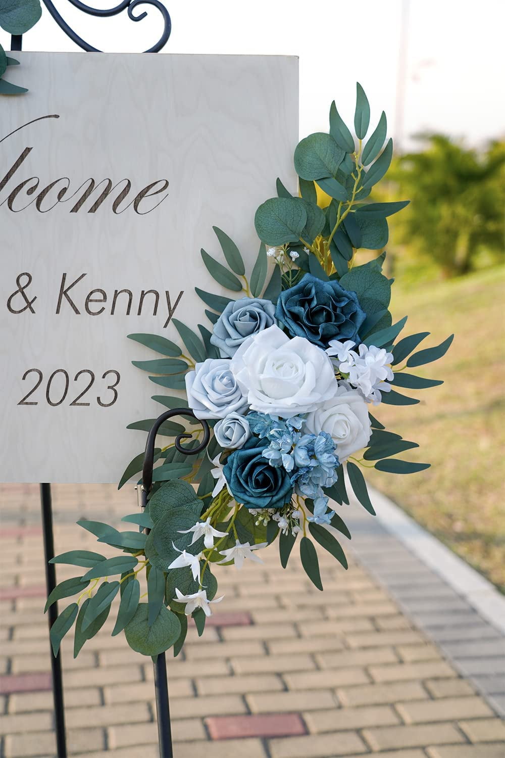 Auto Beyond Wedding Arch Flowers , Artificial Dusty Blue Flowers & Welcome Signs Decorations for Wedding Ceremony Reception(Pack of 2)