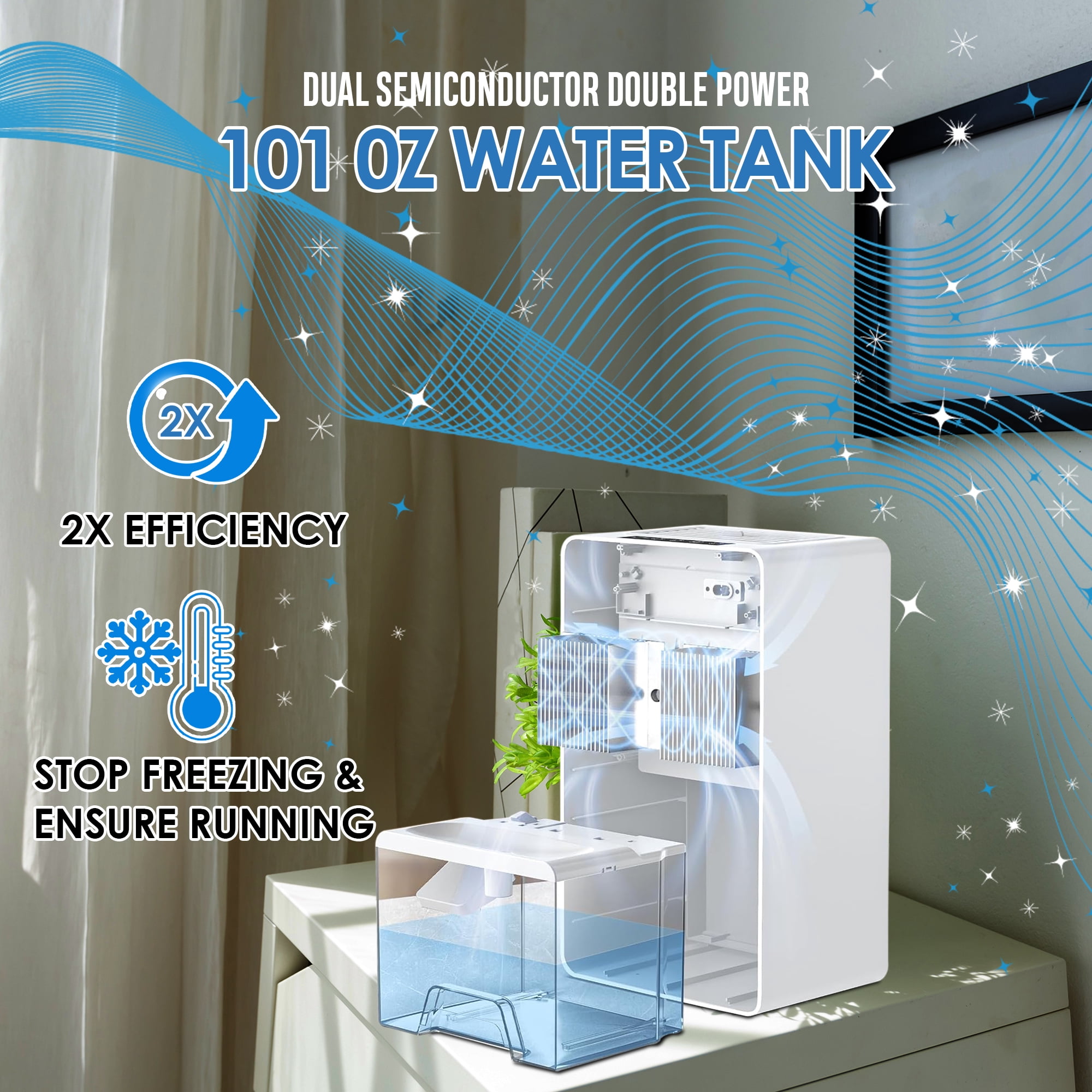 Dehumidifier, 101OZ Dehumidifiers for Room for Home (800 sq ft.), Quiet Dehumidifiers for Basement, Bathroom, Bedroom, Closet, RV, With 7 Colors LED, Auto Shut Off and Clothes Drying Function