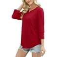 thumbnail image 5 of qolati Womens Tops 3/4 Sleeve with Buttons Dressy Casual Blouses Shirts Fall Outfits Beach Vacation Plus Size Tunic Top Red S, 5 of 8
