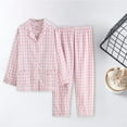 thumbnail image 4 of VISALY Women Pajama Sets Two Piece Pajama Set Plaid Fashion Sleepwear Comfort Soft Button Down Pajamas Cotton Breathable Longrwear Long Sleeve Lapel Shirt with Pocket Long Pant Fall Pink L, 4 of 4