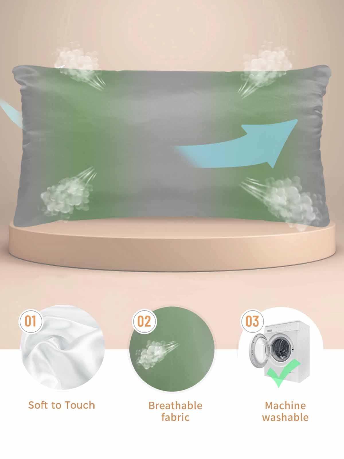Green Grey Pillow Cases Cal King Size, Smooth Satin Pillowcase for Hair and Skin, Modern Minimalist Solid Vertical Stripes Decorative Cooling Bed Pillow Covers with Zipper, 20x40 Inches