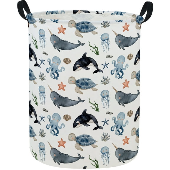 Kids Laundry Hamper,Ocean Hamper Collapsible Canvas Cute Laundry Basket for Boys and Girls, Nursery Hampers,Gift Baskets,(Ocean)