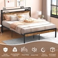 thumbnail image 4 of iRerts Full Platform Bed Frame with Storage, Metal Full Bed Frame with USB Ports, Storage Headboard, No Box Spring Needed, Industrial Bed Frame Full Size for Bedroom, Black Brown, 4 of 8