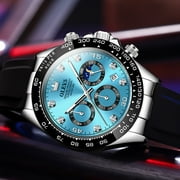 OLEVS Watches for Men Chronograph Multifunction Sport Silicone Luxury Dress Moon Phase Quartz Male Watch Waterproof Mens Wrist Watches Reloj para Hombre,plated golden/Black/White/Blue/Grey Dial