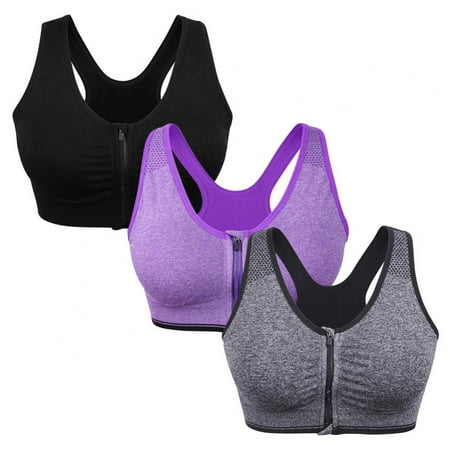 

3 Pack Women s Zip Front Sports Bra Wireless Padded Push Up Sports Top Fitness Gym Yoga Workout Bra Sports Bra