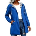 thumbnail image 4 of Brnmxoke Spring Raincoat for Women Summer Lightweight Striped Lining Drawstring Hood Rain Jacket Packable Waterproof Zip Up Outdoor Windbreaker with Pockets Blue,M, 4 of 9