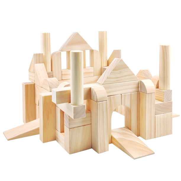 Building Blocks Onshine, tamaño grande, de madera, 64 piezas, con caja de almacenamiento