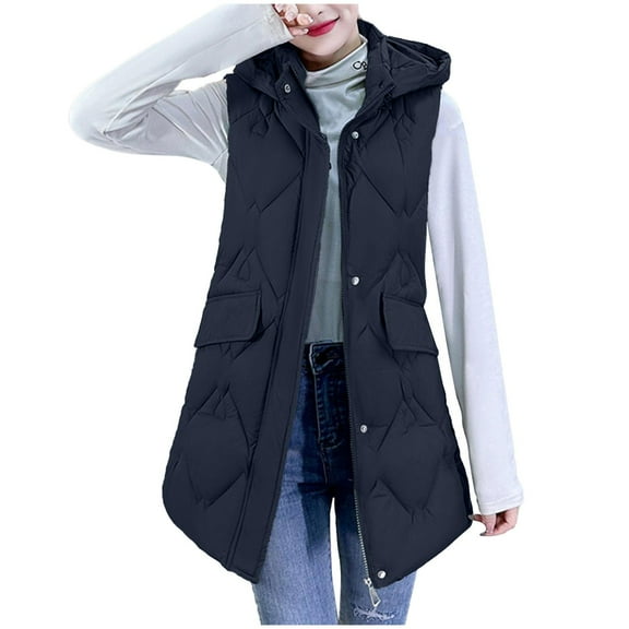 LIBRCLO Womens Puffer Vest Long Sleeveless Jacket Lightweight Warm Winter Coat with Pockets