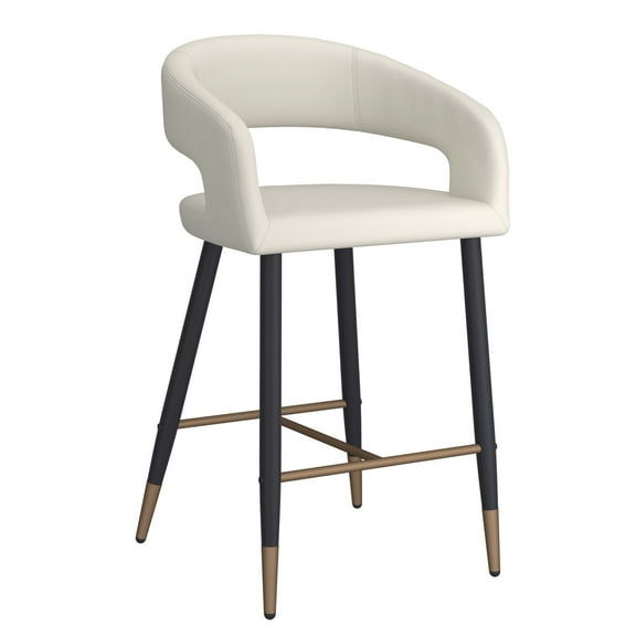 Inspire Modern Faux Leather Metal 26" Counter Stool in Beige & Black (Set of 2)