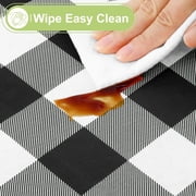 decorUhome Rectangle Tablecloth, Waterproof Vinyl Flannel Backed Table Cloth, Buffalo Wipeable Plastic Table Cover for Kitchen and Outdoor, Black and White, 60 x 84