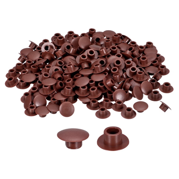 Uxcell 200Pcs Screw Hole Plugs, 6mm(1/4") Dia Button Plugs Snap in Locking Hole Covers Flush Type Caps, Red Brown