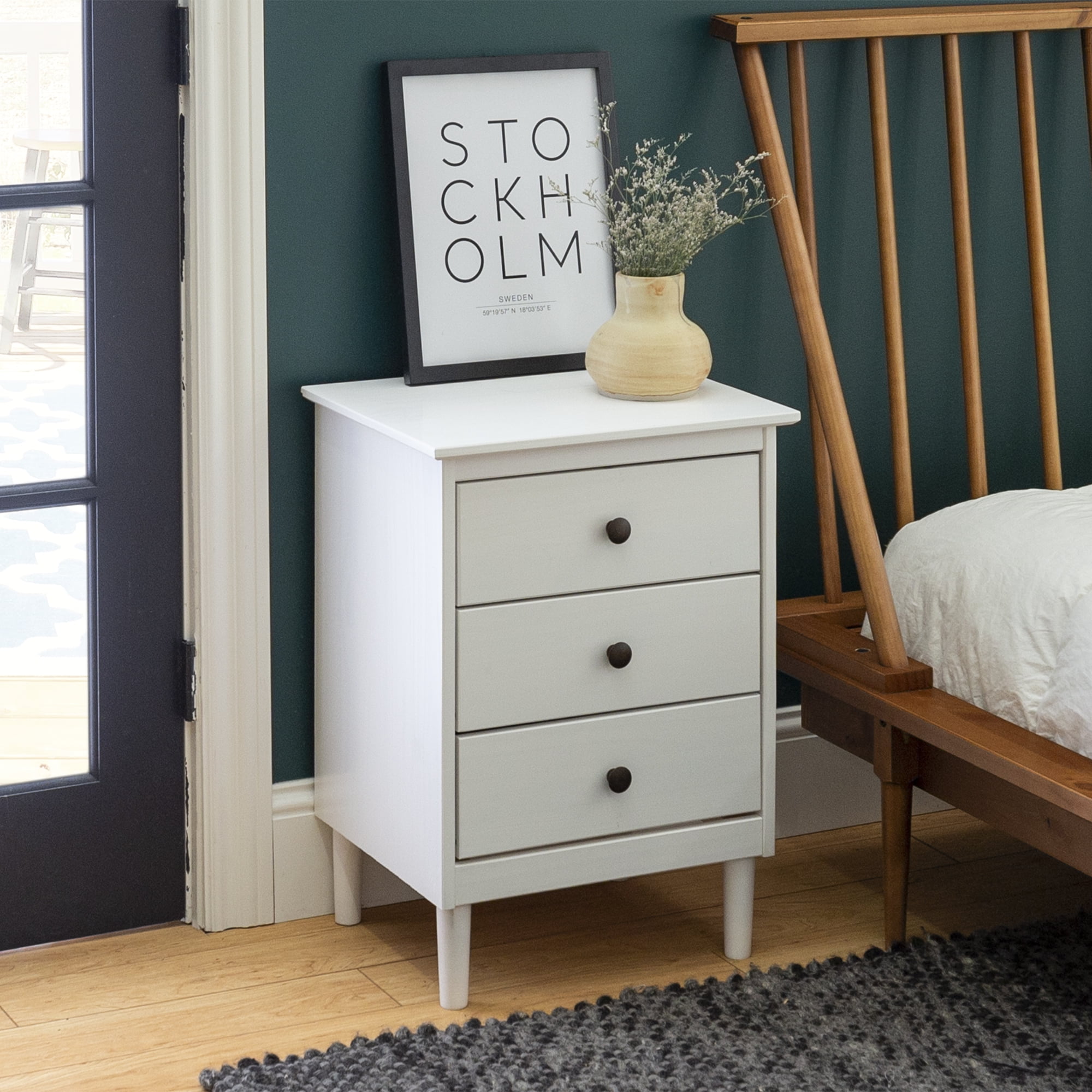 Walker Edison Madeline 3-Drawer White Nightstand