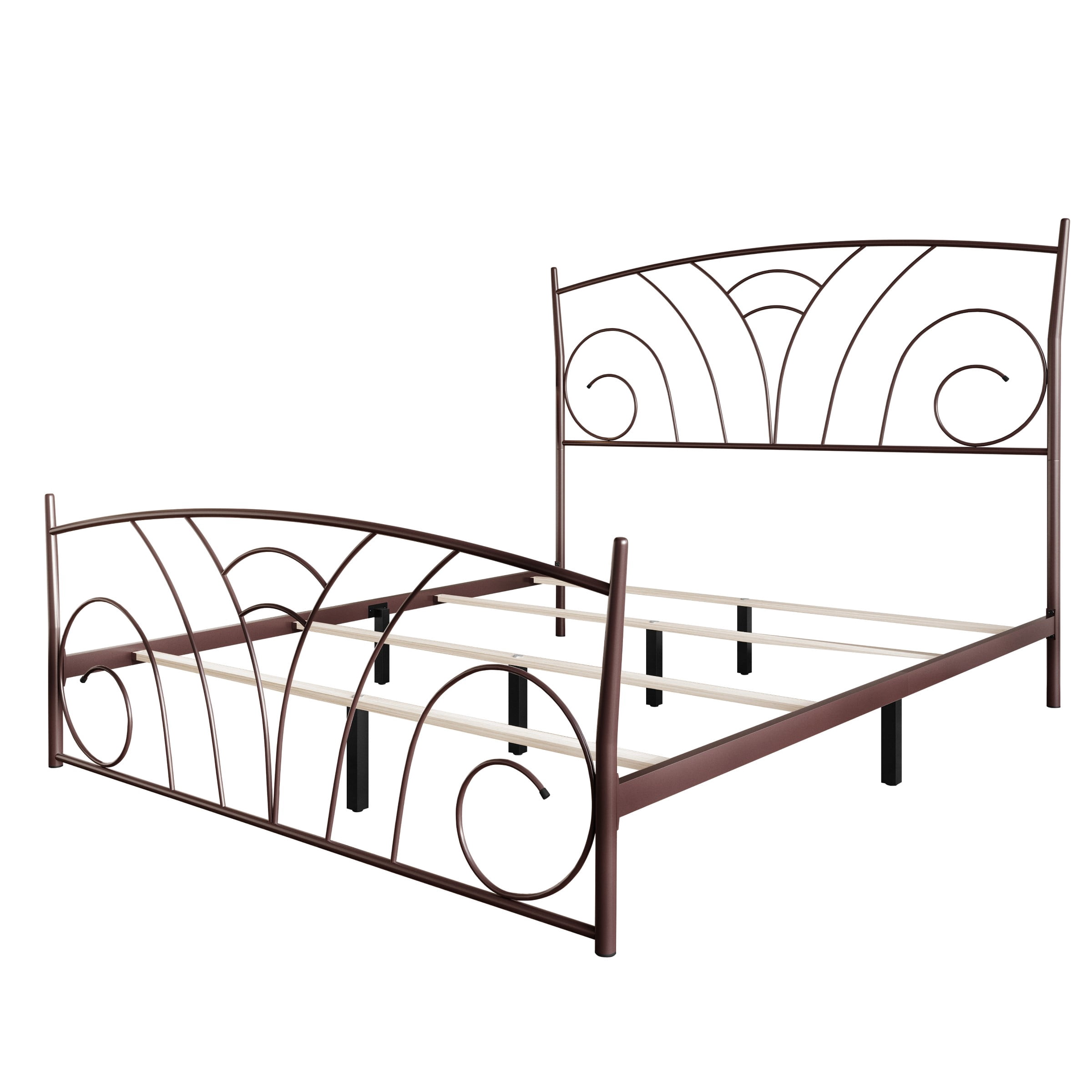Home Design Essex Full Metal Bed Frame with Wavy Strip Design & Sturdy Metal Construction, Brown, Easy Assembly