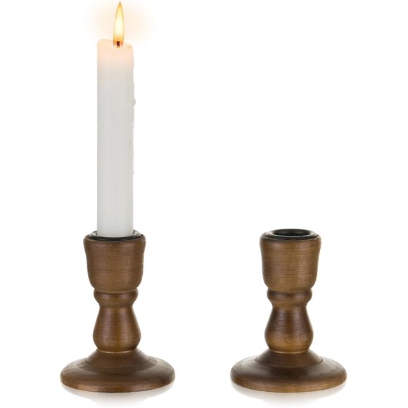 Inweder Wood Candle Holders for Candlesticks: 2 Pcs Wood Taper Candle Holders Rustic Candlesticks Holders Distressed Brown Candle Holder Wooden Farmhouse Candle Holders for Wedding Home Decor Event