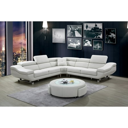 Best Quality Furniture 3pc Sectional Cloud Color Leath-aire & Coffee Table with 2