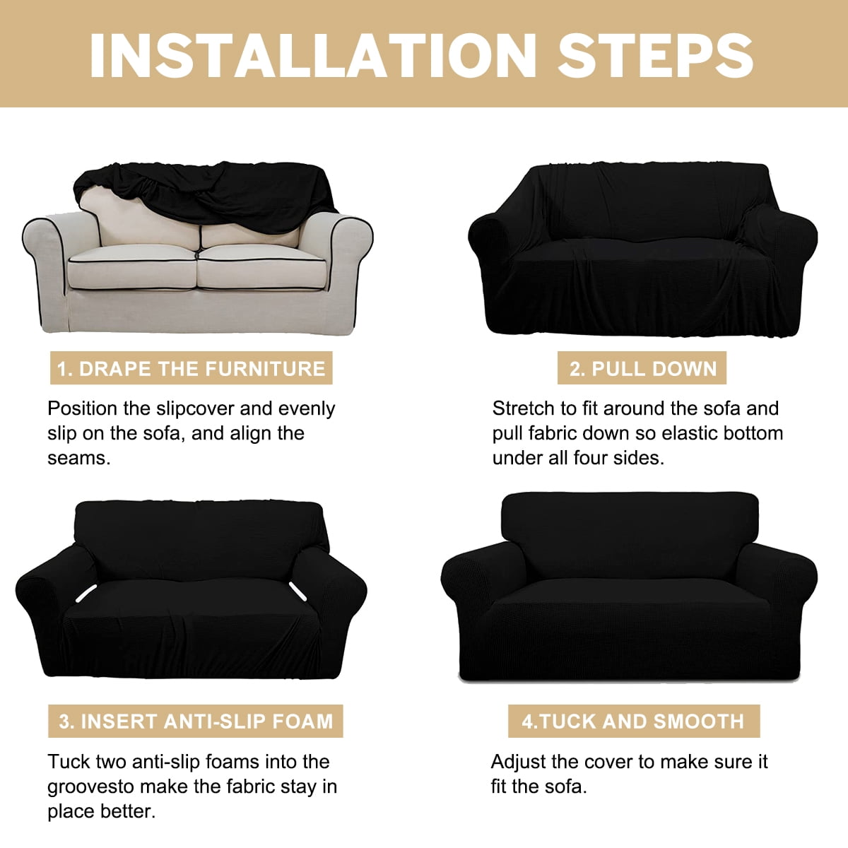 Sanmadrola 100% Waterproof Sofa Cover Non Slip Couch Cover Stretch Slipcover Leakproof Couch Protector for Kids Dogs Cats Pets, Black, Sofa