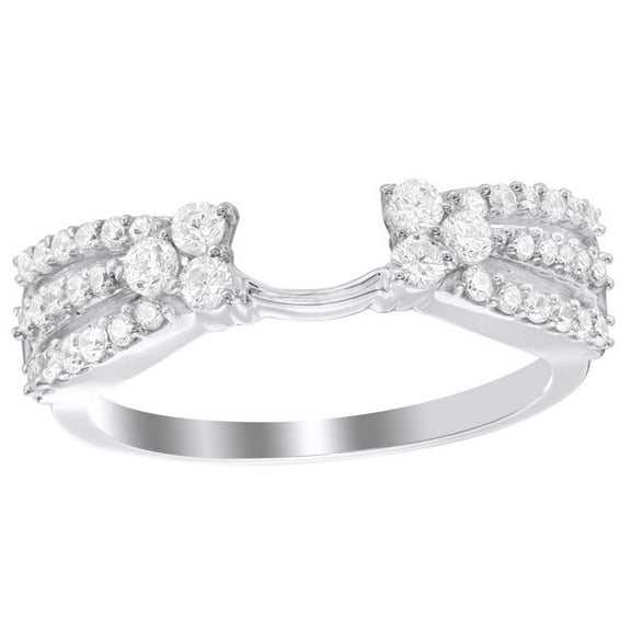 AFFY White Natural Diamond Three Row Solitaire Enhancer Ring in 10k White Gold (0.5 Cttw) By