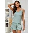 thumbnail image 2 of U2SKIIN Womens Cami Satin Pajama Set, Ruffle Shorts Silk Pjs Set Sleepwear,(Grey Green,S), 2 of 5