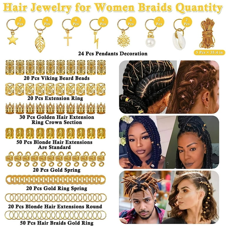 50Pcs Hair Jewelry For Women Braid, Dreadlock Accessory Metal Gold