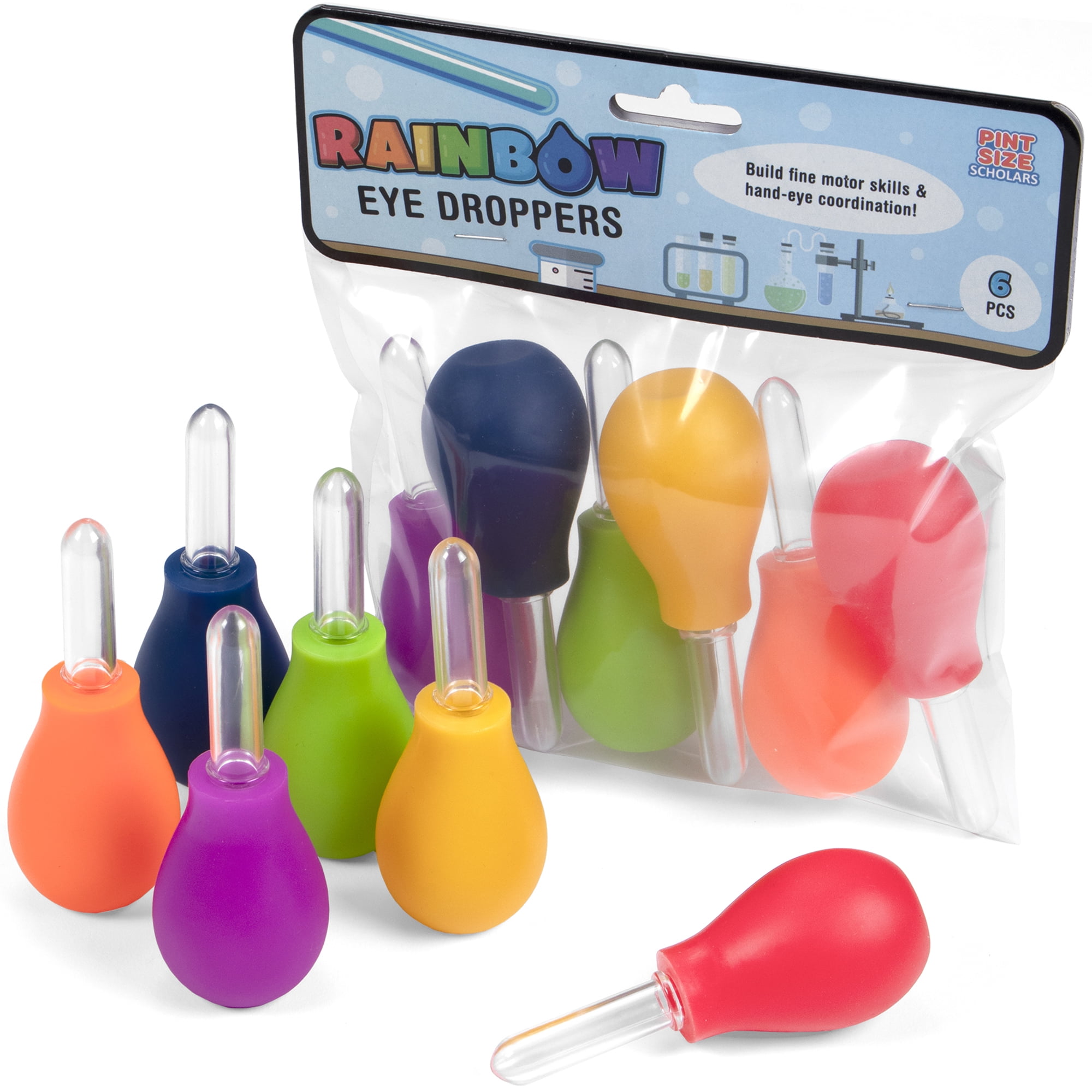 Rainbow Eye Droppers Set of 6 Plastic Pipettes Educational Toy for