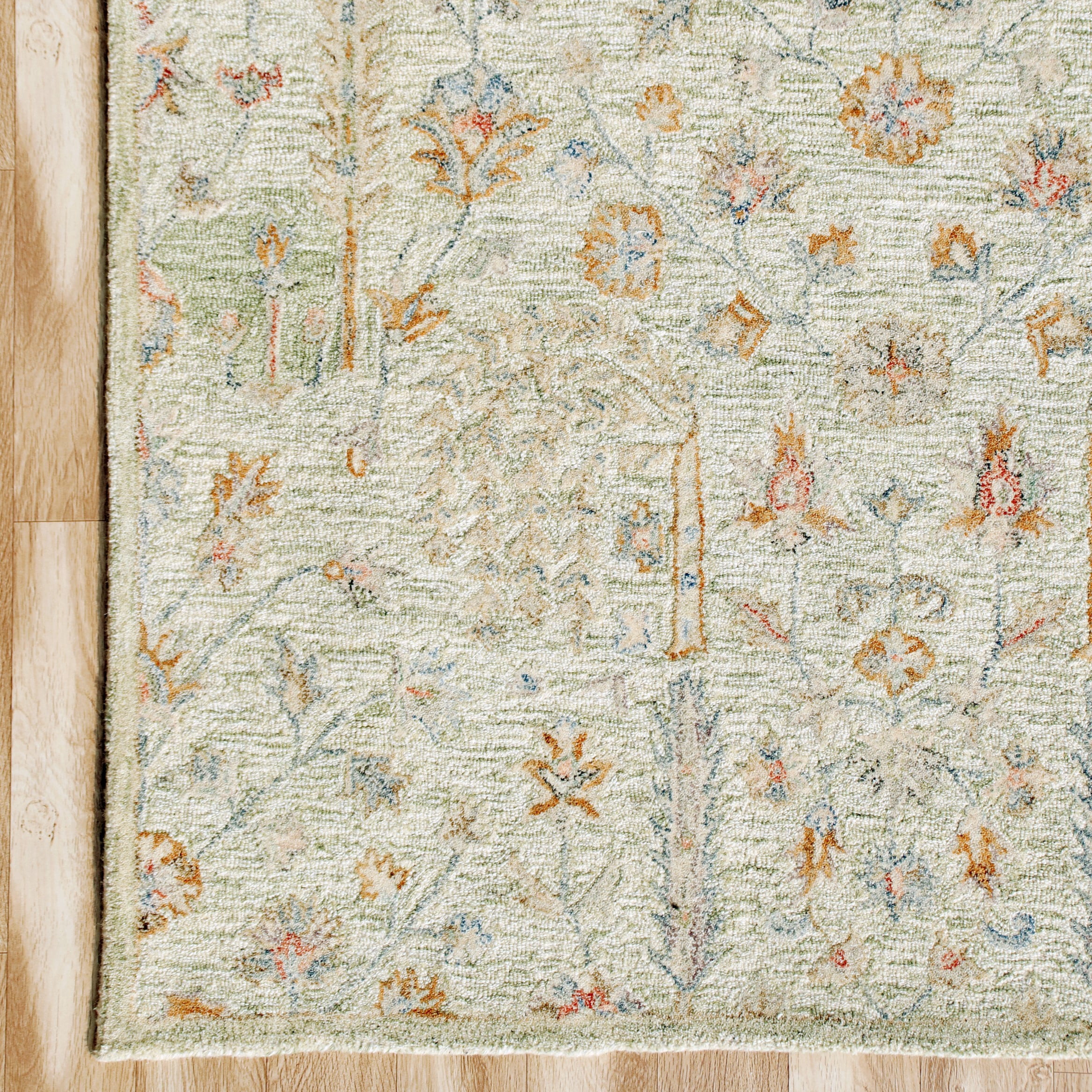 LR Home Viane Blythe Green/Taupe Vintage Floral Wool Area Rug, 7'9" x 9'9"
