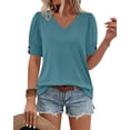 thumbnail image 3 of WIHOLL Womens Tops Vneck Puff Sleeve Buttons Summer Ladies Shirts Plus Size Blouses Dressy Casual Spring Outfits, 3 of 11