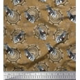 thumbnail image 1 of Soimoi Brown Moss Georgette Fabric Circle & Face Animal Printed Fabric 1 Yard 42 Inch Wide, 1 of 1