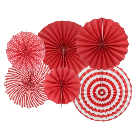 Uxcell Hanging Paper Fans Party Set 12Pcs Round Pattern Hanging Paper Fans Decoration for Home Birthday Wedding(Red)