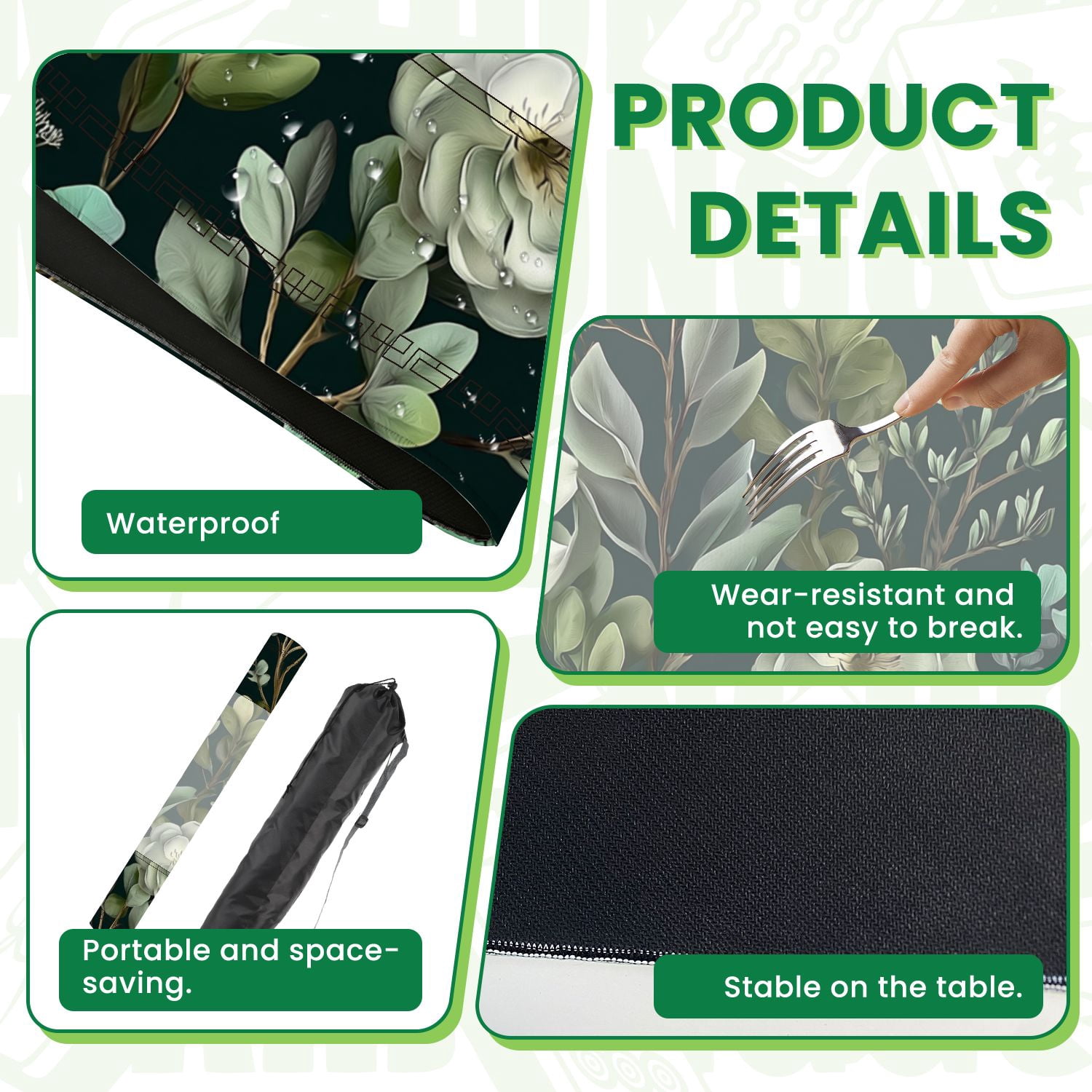 Mahjong Mat 31.5" x 31.5" Seamless eucalyptus magnolia fern leaves succulents Non-Slip Noise Reduction American Mahjong Tiles Table Cover for Dominoes Poker Card Board Games Gift