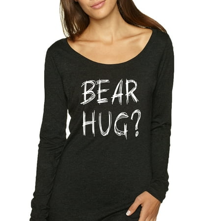 Bear Hug Lover | Womens Animal Lover Scoop Long Sleeve Top, Vintage Black, Small