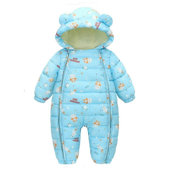 Baby Winter Coat Winter Girl Boy Bear Ears Hooded Romper Snowsuits Zipper Coats Jackets Baby Snowsuit Blue 12 Months-18 Months