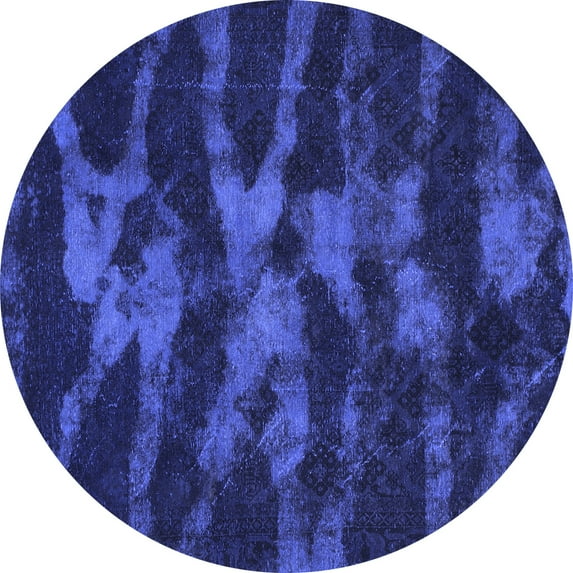 Ahgly Company Indoor Round Abstract Blue Modern Area Rugs, 7' Round