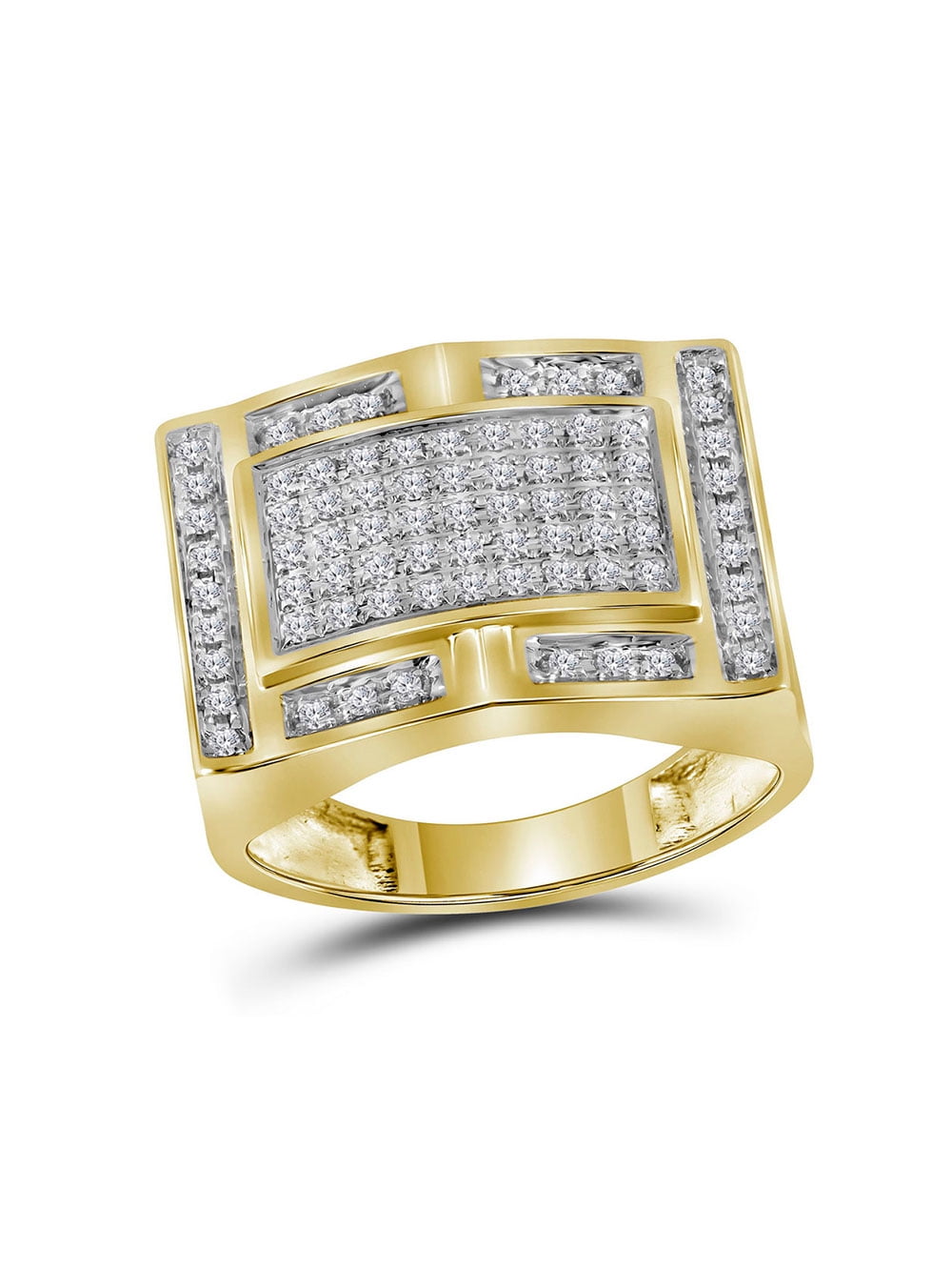 AA Jewels Solid 10k Yellow Gold Men's Round Diamond Rectangle Cluster