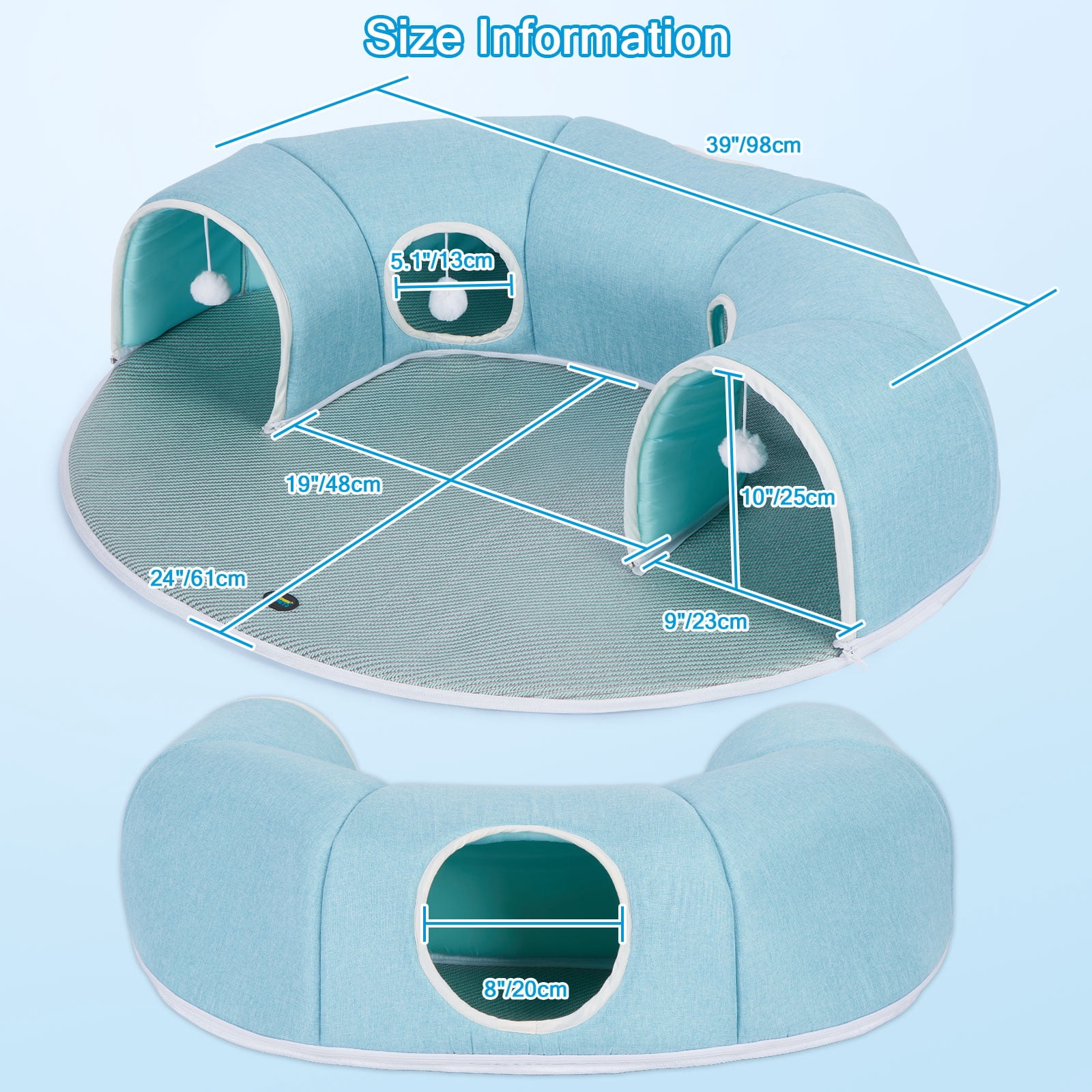 Ownpets 2 in 1 Detachable Cat Tunnel Bed Cooling Pad Cave Interactive Play Toy Rabbit Kitty