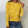 thumbnail image 2 of Lovskoo Long Sleeve Shirts for Women Spring Fall Sparkly Sequin Printed Round Neck Pullover Casual Yellow L, 2 of 5