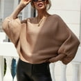 thumbnail image 2 of UJNDER Casual Round Neck Knitted Sweater for Women Long Batwing Sleeve Solid Color Soft Loose Ribbed Pullover Khaki S, 2 of 8