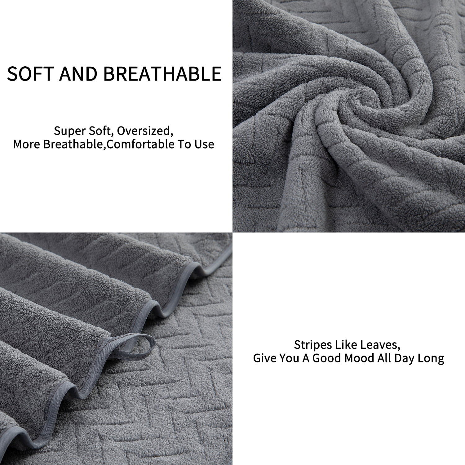 Beartech 3 Pack Microfiber Bath Towel Set Soft & Quickly Dry Bathroom Towel,Super absorbent Plush Bath Sheet Towel Oversized Towels Hotel Shower Towel-Dark Gray