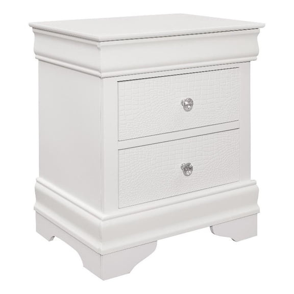 Benjara Teich 24" Wood Nightstand- 2 Drawers- Textured Panels- Crisp White