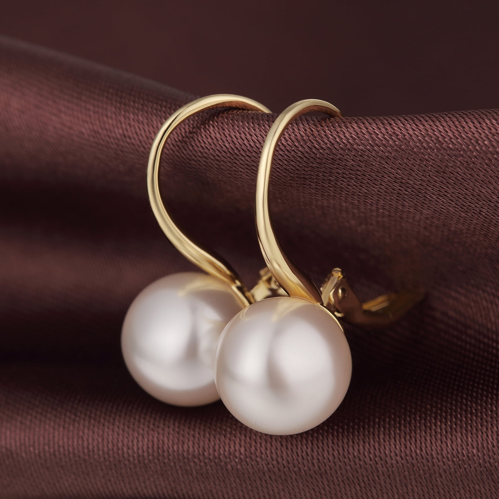 Jiamiaoi Pearl Dangle Earrings Sparkly Diamond Pearl hoop Earrings Pearl Drop Earrings Sterling Silver Pearl Earring Drop