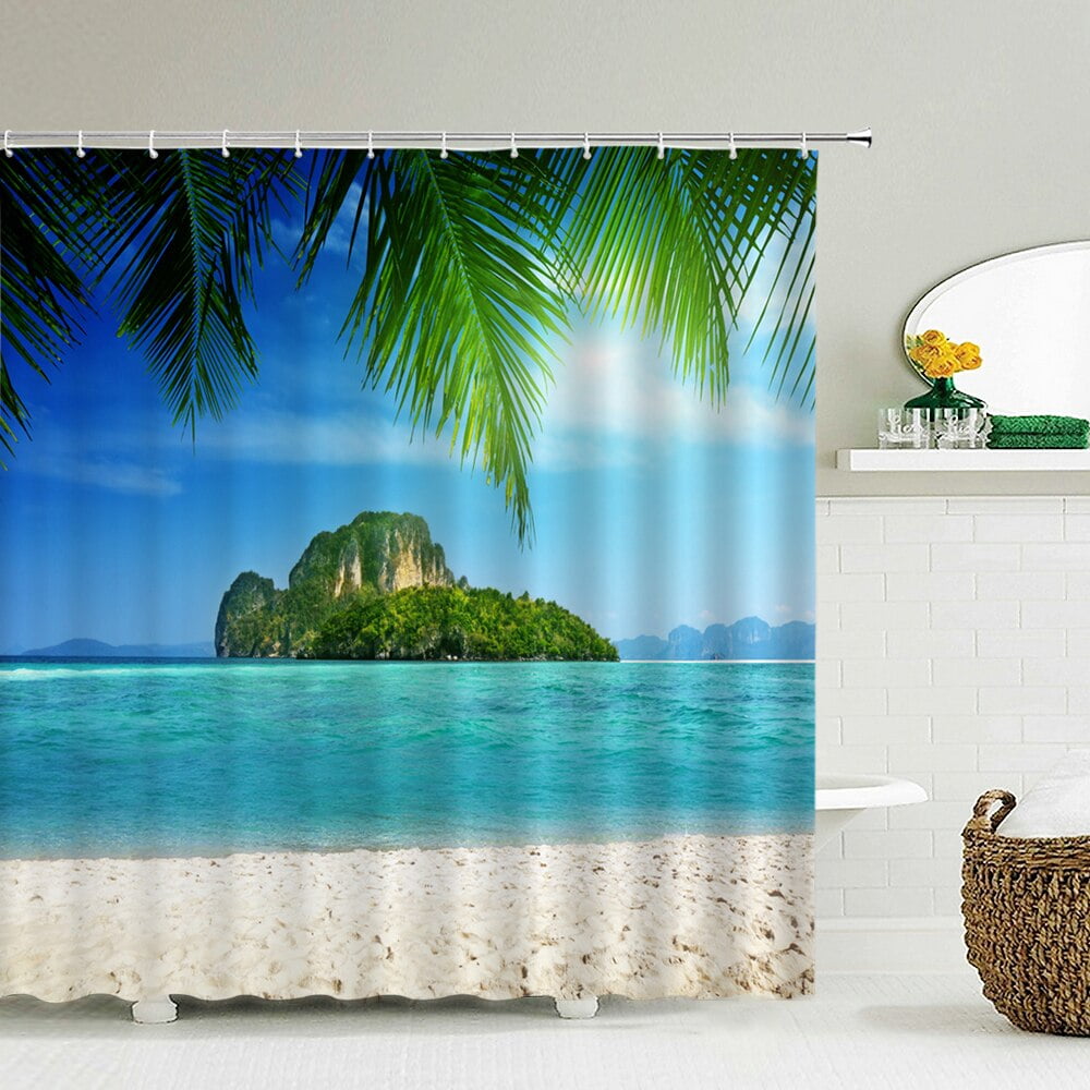 Seascape Beach Shower Curtains Bathroom Shower Curtain 3D Fabric Shower