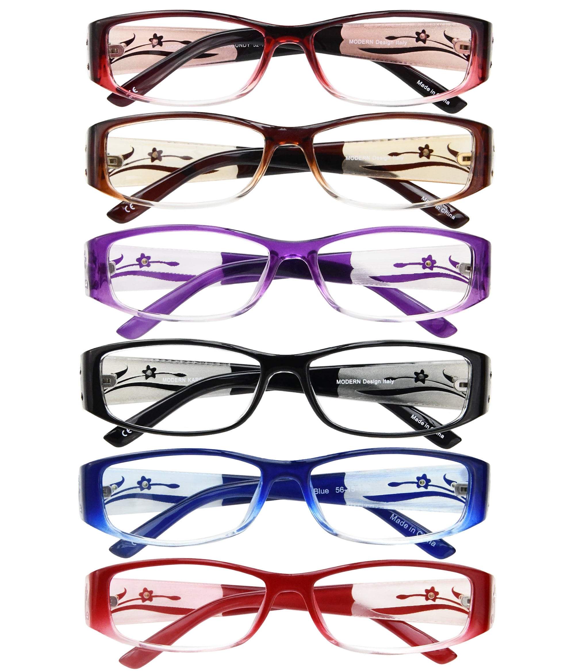 Eyebogo Kaylee Value 6-Pack Women Rectangular Reading Glasses, +2.50