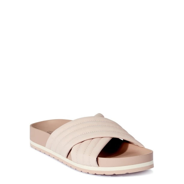 tan quilted slides