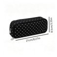 thumbnail image 2 of Large Pencil Case Big Capacity Pencil Pouch with 3 Compartments Canvas Pen Bag Marker Pen Bag Pencil Case for Women Black Polka Dot, 2 of 7