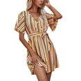 thumbnail image 3 of POINTERTECK Robe Femme Élégante Robe d'Été V-Cou à Manches Courtes Robe Décontractée Imprimé à Rayures Femmes Porter L, 3 of 6