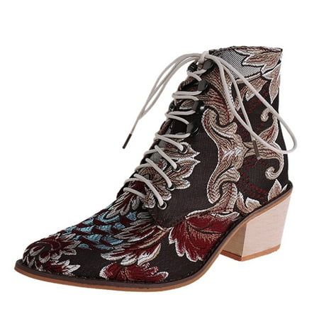 

NECHOLOGY Women Lug Sole Platform Boots Boots Heels Boots Toe Embroidery Cloth Lace Up Leather Boots for Women Size 13 Red 8.5