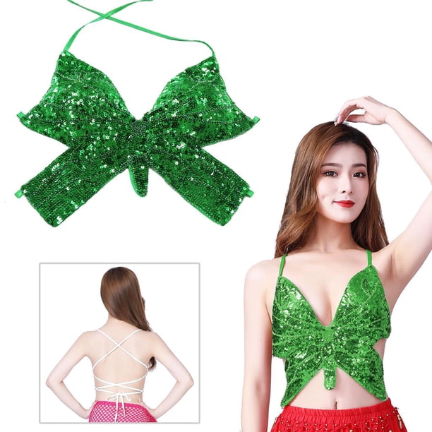 para mujer danza del vientre Halter blusas lentejuelas Verde Hugo Sujetador de danza del vientre para mujer