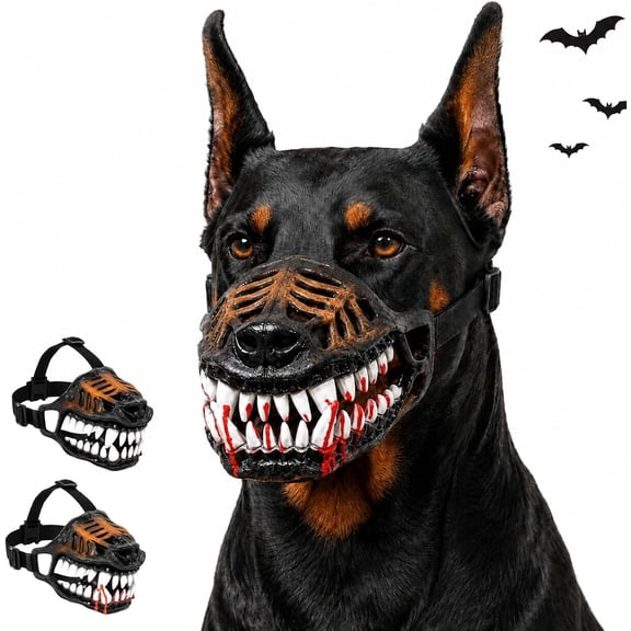Hell Hound Monster Muzzle,Realistic Halloween Dog Costume Accessory,Natural Latex Scary Animal Mask with Adjustable Straps,Beast Theme Pet Cosplay Prop for Halloween Party (Red Teeth,XS)