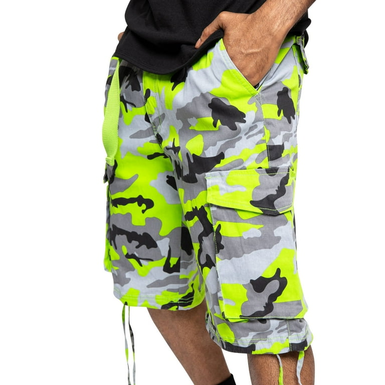 Victorious Men's Belted Twill Camo Cargo Short DS2065 - Lime - 30